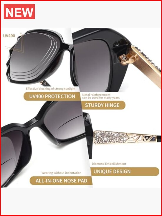 2 Pack Oversized Square Bifocal Sunglasses with Spring Hinge main image 6